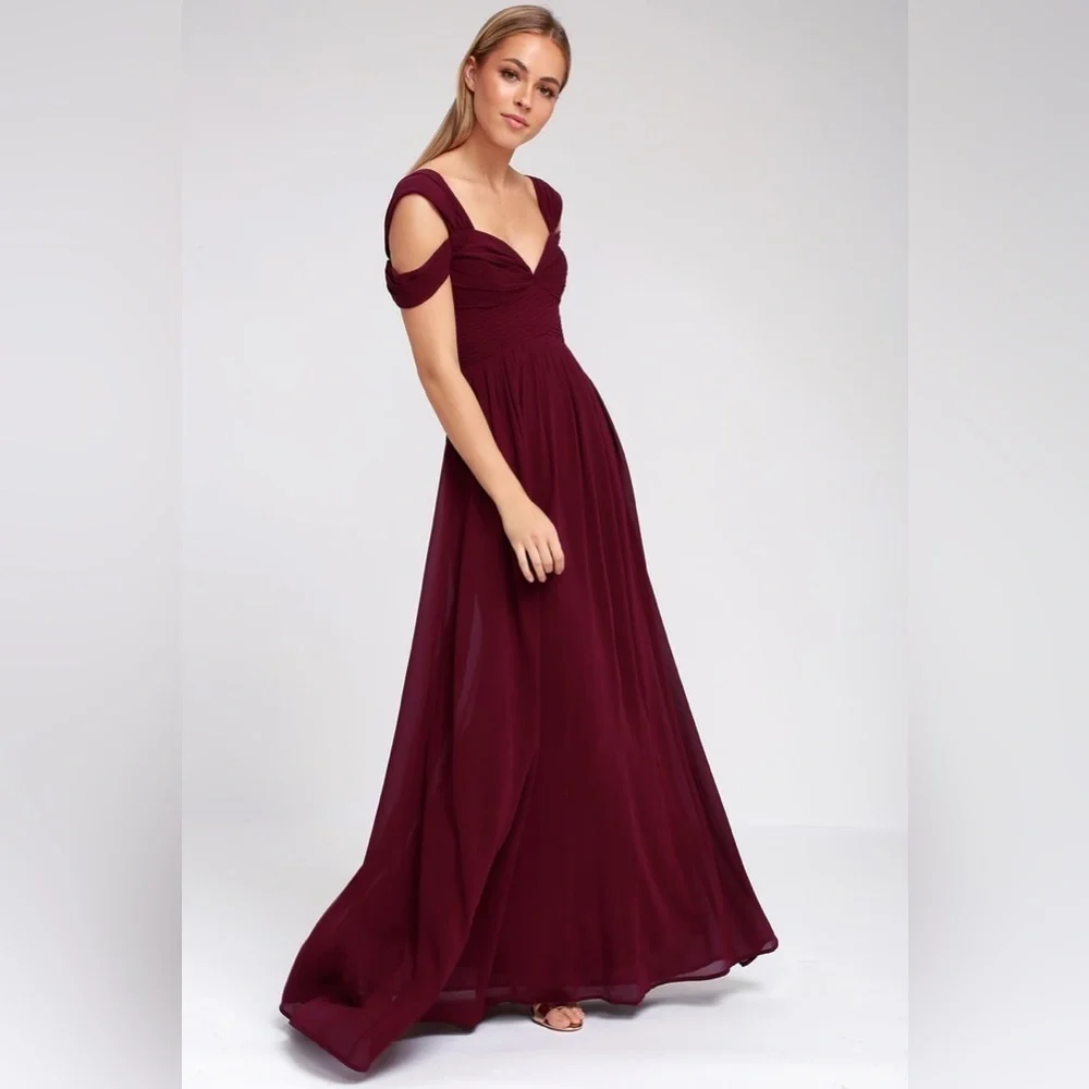 Lulus maxi dress burgundy cherry red make me move wedding guest long gown xs - Picture 3 of 9